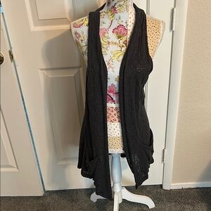 Black Sleeveless Open Cardigan